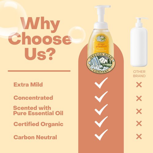 Oregon Soap Company - Foaming Hand Soap, Hand Soap Refills and Self Foaming Liquid Hand Soap, Liquid Hand Soap Bulk for Hand Wash, Ginger Grapefruit, 8.3 Oz, 3 Pack