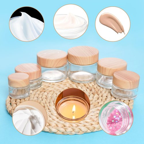 Miayon 6Pcs 0.18 oz Small Travel Lotion Containers with lids Glass Sample Empty Round Cosmetic Jar Bottles for Creams Makeup Lotion Toiletries Storage (White, 5 gram)