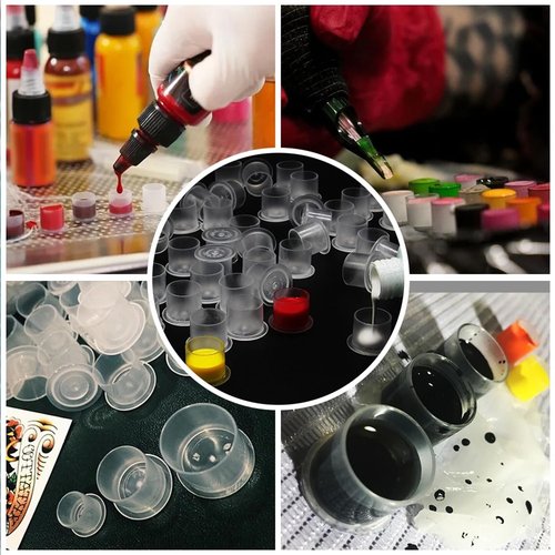 Autdor 1010Pcs Tattoo Practice Skins and Ink Cups Medium with Base Kit - Includes 1000Pcs Pigment Ink Cups 14mm and 10Pcs Blank Tattoo Skin