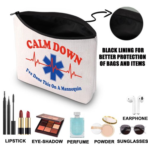 JNIAP EMT Cosmetic Makeup Bag Paramedic Gifts Calm Down I've Done This On A Mannequin Emergency Medical Technician Gifts (On A Mannequin)