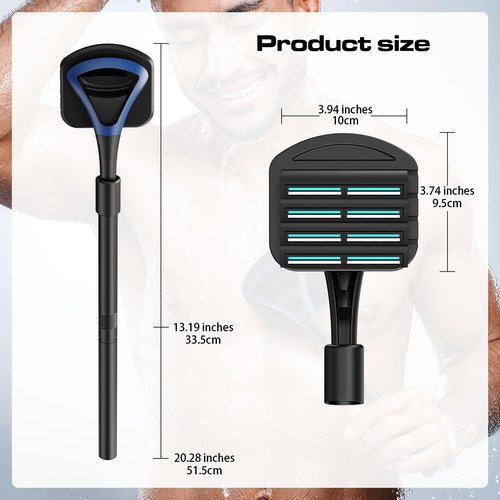 ZOMU Back Shavers for Men:Back Hair Shaver and Body Shavers for Men with Safety Blade Technology & Ergonomic DIY Long Handle, Wet or Dry Shaving-Blue(Replaceable 8PCS 3.5inch Blades Included)