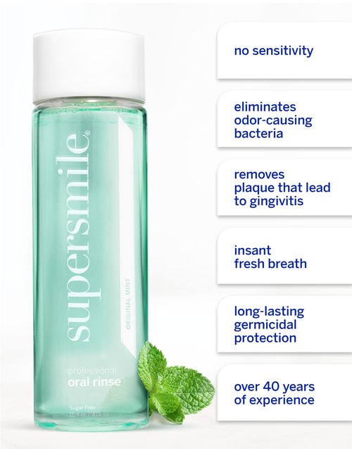 Supersmile Oral Rinse Mouthwash - Clinically Formulated Mint Flavored Sugar Free Dental Mouthwash - Fresh Breath - Anti-Germicidal - Alcohol-Free (16 Fl Oz) (Pack of 2)