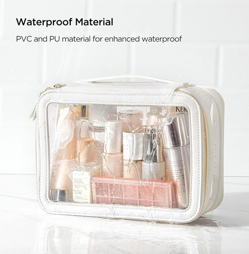 HBlife Clear Makeup Bag Organizer Set, Portable Travel Toiletry Cosmetic Case for Women, Large Make Up Bag Makeup Train Case Transparent Storage Pouch with Handle(White)