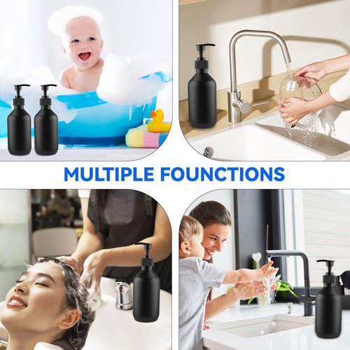 BOSMOIW 3 Pieces 300ML/10OZ Black Matte PET Soap Dispenser,Plastic Shampoo Pump Bottle,Empty Hand Soap Containers,Bathroom Countertop Pump Dispensers for Shampoo,Conditioner,Shower Gel,Massage Oil