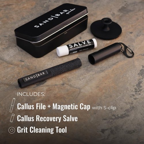 SandBar Callus Removal, Hand Callus Remover Salve Balm Stick for Working Hands, Lightweight Dead Skin Remover Tool Grit Surface, Knurled Handle, Magnetic Cap Hand File 4" - Black