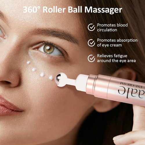 Eye Cream Anti Aging Under Eyes Cream Dark Circles with Super Vitamin A, Peptides & Hyaluronic Acid, Eye Serum With 360° Roller Massage Ball for Puffiness and Bags 0.5 oz