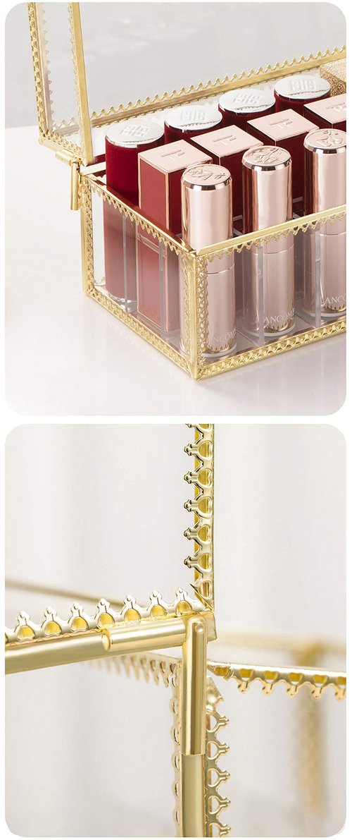 FSyueyun Glass Lipstick Organizer Holder with 24 Slot, Dust Free Vanity Lip Gloss Lipstick Eye Liner Makeup Display Cases Decoration for Dresser Countertop