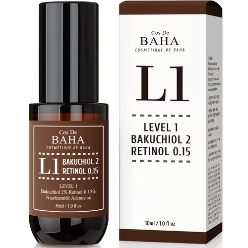 Retinol 0.15% Bakuchiol 2% Serum - Plant-Based Retinol Alternative - Facial Serum for Smooth Skin Texture - Suitable for All Skin Types, 1 Fl Oz (30ml) (Pack of 2)