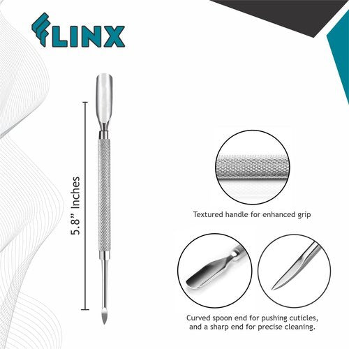FLINX Metal Cuticle Pusher Tool 4 Pc Nail Manicure Tools Nail tools for Manicure & Pedicure, Metal Cuticle Pushers and Scraper, Nails Cuticles Pusher Cuticle Tools for Nails