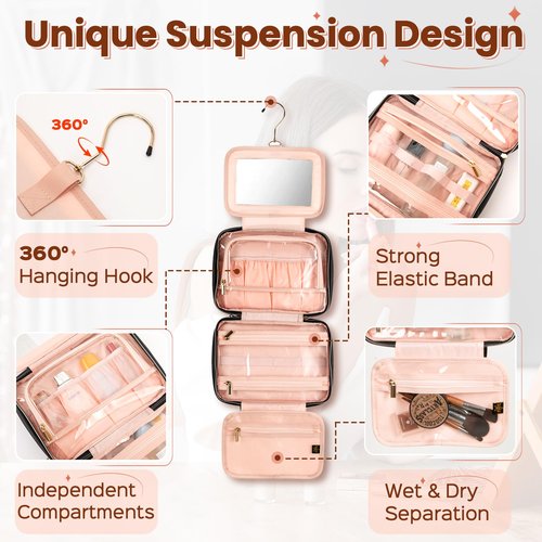 Elite Dance Gear Hanging Makeup Bag with Built-In Mirror – Travel Toiletry & Cosmetic Organizer for Women and Performers