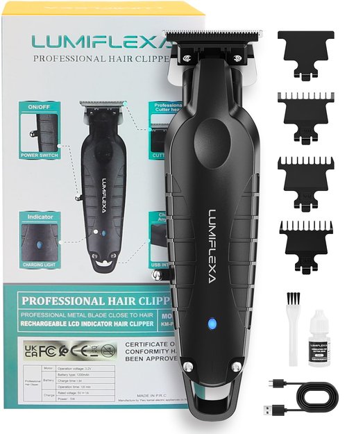 Lumiflexa Professional Hair/Beard Trimmer for Men, USB-C Rechargeable Hair Trimmer for Men with Stainless Steel Blades, Zero Gapped Hair Clippers for Barber, Cordless Rechargeable Hair Clippers