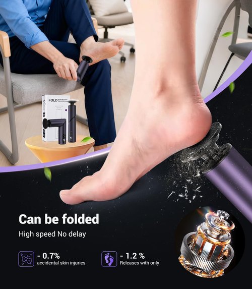 5-in-1 Professional Electric Callus Remover(Portable & Foldable), Removes 99.92% of Calluses in 3 Mins, Rechargeable Foot File Pedicure Kits with 10 & 40 Grit Pads for Soft Smooth Feet, Purple