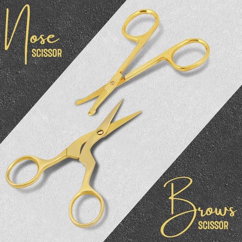 FAMCO Eyebrow Scissors with Comb, Professional Eyebrow kit for Women Grooming, eye brow kit for Beauty scissors with Curved and Rounded Safety Tip, Gold tijeras para cejas with Spoolie Brush