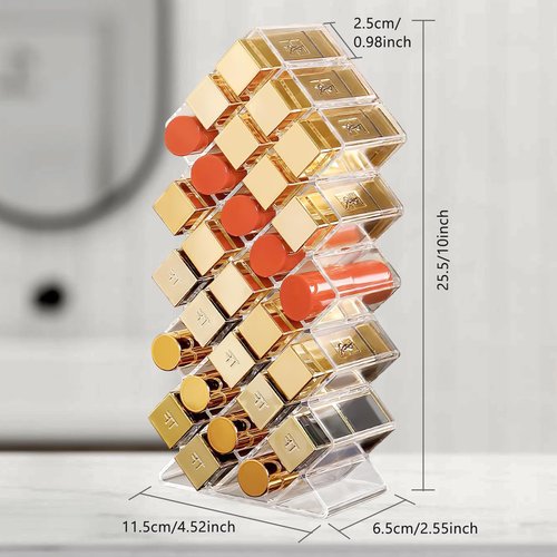 Hebaogugu Lipstick Organizer, 28 Slots Acrylic Lip Holder, Stackable Lip Gloss Organizer, Fish Lipstick Tower Holder Storage for Cosmetic Bathroom Vanity Countertop Display (28 Slots)
