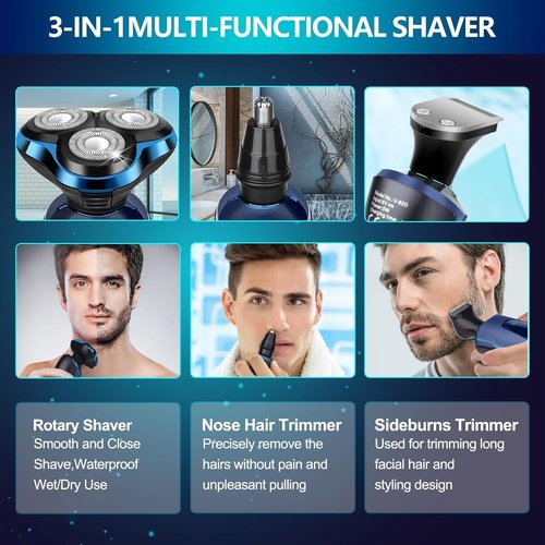 Viatia Electric Razors for Men – 3D Head Shavers, Wet & Dry Cordless Shaver, IPX7 Waterproof with Beard/Nose Trimmer & Face Cleaning Brush, Men’s Shaving Kit, Ideal Gift for Men