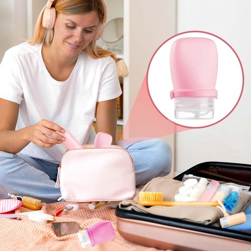 WXOIEOD 2 oz Silicone Travel Bottles, Leakproof Squeeze Bottle Mini Travel Size Container for Toiletries Lotion Shampoo and Conditioner Liquid Salad Dressing to go Condiment, TSA Approved, 4 Pack