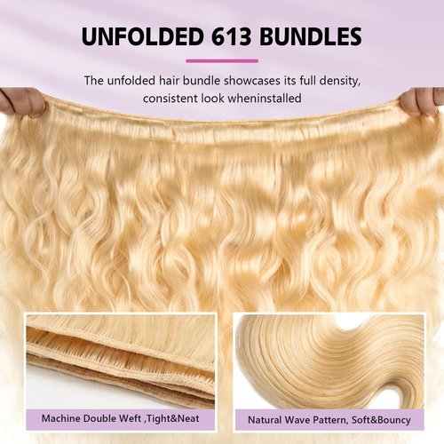 613 Blonde Bundles Human Hair Body Wave Single Bundle 20 Inch 12A Grade 100% Unprocessed Human Hair Brazilian Virgin Hair Weave 613 Body Wave Bundles Machine Double Weft 100G
