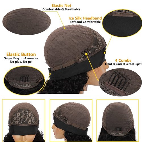 Miss Lee Headband Wigs for Black Women Human Hair 18 Inch Glueless Body Wave Headband Wig Human Hair 100% Brazilian Virgin Hair Machine Made Head band Wig 150% Density