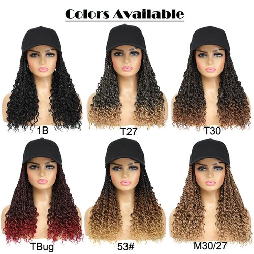 AliRobam Hat Wigs Baseball Cap with Boho Senegalese Twist Braids Hair extensions Hat With Braided Hair attached for Black White woman (14inch, T30)