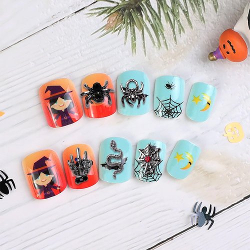 WOKOTO 50pcs 3D Black Metal Nail Charms for Nail Art, 3D Halloween Charms for Acrylic Nails - Black Spider, Snake, Skull Hand Alloy Jewelrys for Women Girls Halloween Holiday Nail Gems Accessories