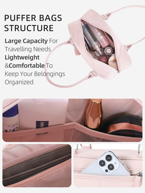 WESTBRONCO Puffer Shoulder Bag for Women Quilted Handbags, Puffy Cosmetic Makeup Bag Organizer with Cute Ornament