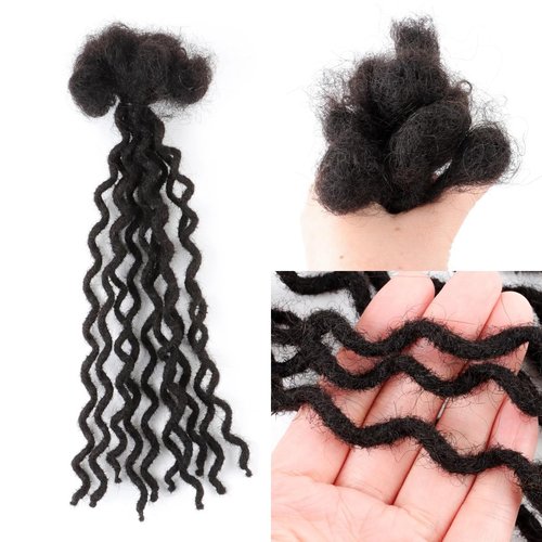 12 inch 10 Strands Curly Loc Extensions Human Hair, 0.6cm Width 100% Human Hair Dreadlock Extensions for Men/Women, Can be Dyed Soft Dreads Extensions