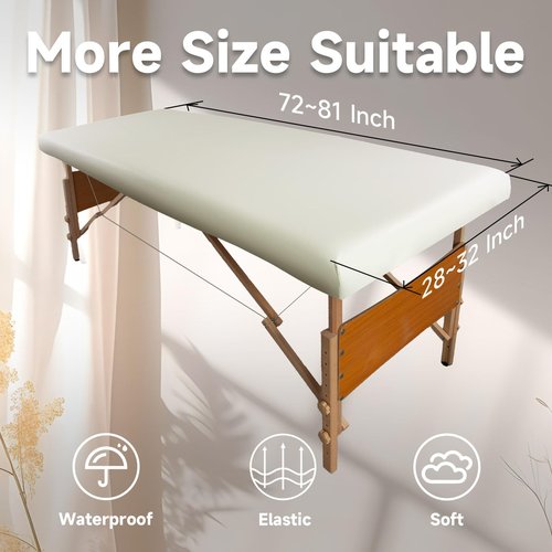 WUSOUPU Leather Cover for Massage Table Wipeable Massage Bed Protector Cover Made of 4-Ways Elastic 100% PU Waterproof Material, Machine Washable, Fit Rectangular Tables 28-32" Wide (White)