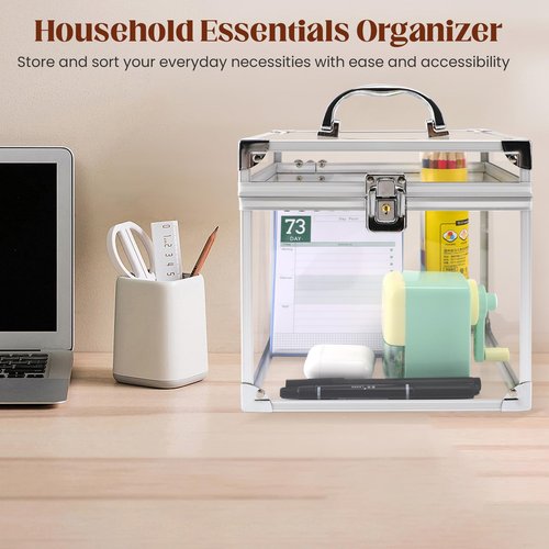 Donghome Crown Box 7.9 x 6.7 x 7.5inch, Clear Makeup Case,Cosmetic Organizer, Large Capacity Transparent Acrylic Artists Display Case for Vanity,Bathroom Counter or Dresser,Silver