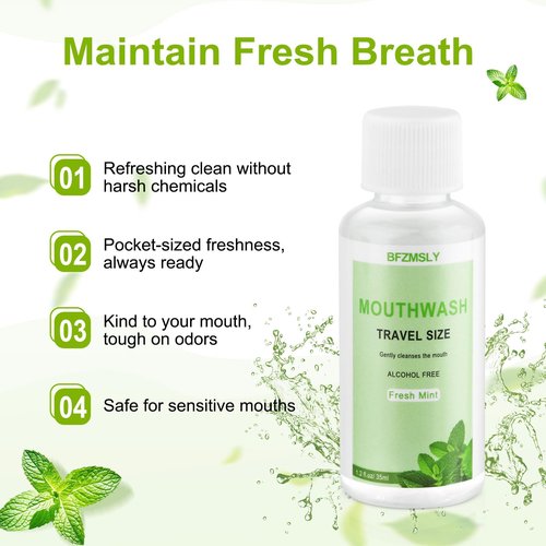 50 Pc Travel Size Mouthwash, 1.2oz/35ml Mini Mouthwash, Alcohol-Free, Portable Oral Rinse for Travel, Hotels, On-The-Go (Mint)