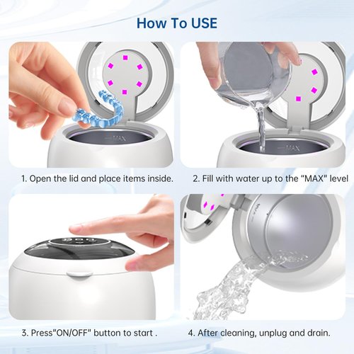 Westdeer Wireless Ultrasonic Cleaner,Westdeer 45kHz,UV Cleaning,for Dentures,Watch Bands,Toothbrush Heads,Pacifiers,Jewelry Rings,4 Modes,210ml Capacity,Travel (white)