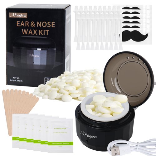 Nose Wax Kit, Mini Wax Warmer for Eyebrow Ear Hair Removal, Waxing Kit for Women Men with 100g Beads, 30 Applicators, 6 Nose Sticks, Portable at Home Waxer Melter Machine Kit for Face Waxing - Black