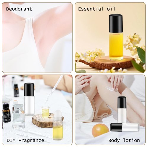 DynnnDy 15Pcs 30ml/1oz Empty Galss Roller Bottles with Black Lid Clear Roll On Deodorant Bottles Refillable Cosmetic Containers for Aromatherapy Essential Oil Lotion Perfume,2 Funnels & 2 Pipettes