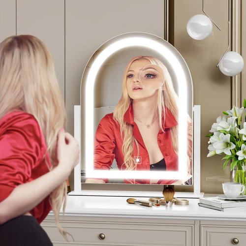Gvnkvn Arched Makeup Vanity Mirror with Lights 17.2" Large LED Lighted Mirror, Hollywood Make Up Mirror with Lighting, Smart Touch, 360° Rotation, (Gold,Gift Box)