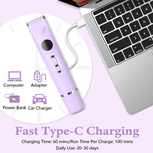 4-in-1 Bikini Trimmer for Women, 12,000 RPM Painless Electric Shaver for Women Pubic Hair Removal, IPX7 Waterproof with LED Light, Cordless Body Hair Trimmer for Bikini Area, Face, Arms & Legs