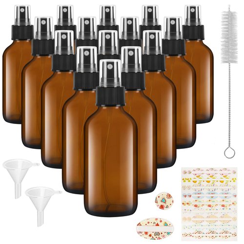 SHOWFULL 4 OZ Glass Spray Bottles, Amber Spray Containers with Fine Mist for Liquid Ingredients(15 Pack)