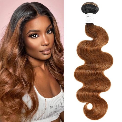 Two Tone Color T1B/30 Ombre Honey Brown Human Hair Bundles Body Wave, #T30 Ombre Light Auburn Brown Loose Wave Sew In Quick Weave Hair Tracks, 12A 100% Unprocessed Raw Brazilian Virgin Hair 14 Inch