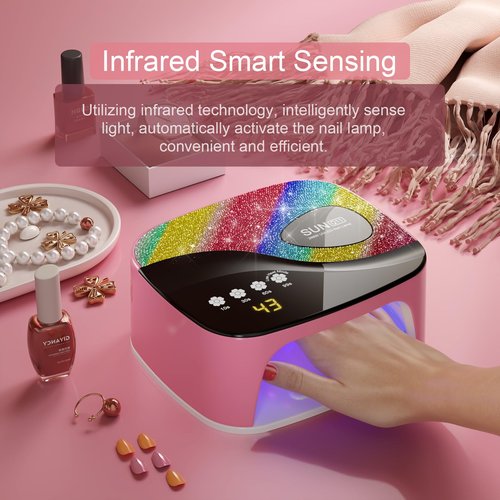 LVAINIT SUNX11 Rhinestone uv Nail Lamp - LED UV Gel Nail Dryer with Rainbow Crystal Design, 3-Second Quick Dry, Touch Screen, Detachable Base, 4 Timer Settings, for Fingernails & Toenails