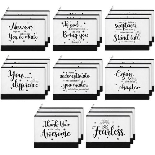 Kajaia 24 Pieces Inspirational Canvas Cosmetic Bags Makeup Bags with Zippers Appreciation Motivational Toiletry Purse Pouches Positive Travel Makeup Pouches for Girl Women Friends, 8 Designs (Elegant)