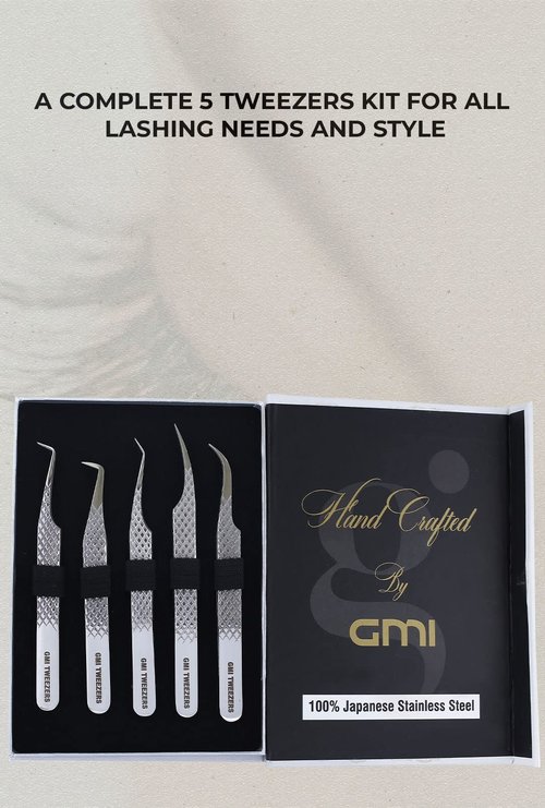 GMI Lash Tweezers - Set of 5 Eyelash Tweezers - Stainless Steel Eyelash Extension Tweezers - Multipurpose Lash Tweezers for Eyelash Extensions for Individual., T1122