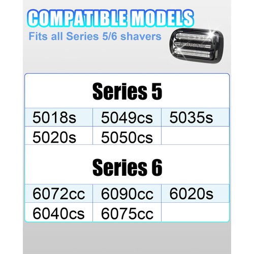 Series 5/6 53B Replacement Head Compatible with Braun Series 5/6 Shavers foil 5020cs 5018s 5035s 5049cs 5050cs 6020s 6040cs 6075cc 6072cc 6090cc,2 Pack