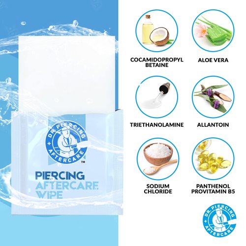 Dr. Piercing Aftercare Wipes – Piercing Aftercare | Saline Solution for Piercings - Keloid Bump Ear Piercing Cleaner – Ears Lips Belly Nose Piercing Bump - Piercing Hole Cleaner (200 Count)