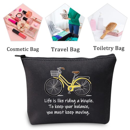 MBMSO Bicycle Gifts Cosmetic Bag Bicycle Makeup Bag Life is Like Riding a Bicycle Zipper Pouch Cyclist Gifts for Women Cycling Toiletry Bag Organizer Case (Life bicycle black)