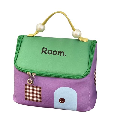 【Dopamine Style House-Shaped Cosmetic Bag】Cute Large Capacity Travel Waterproof Makeup Zipper Organizer/Toiletry Bag for Women/Portable Essentials Case for Teen Girls/Storage Brush & Nail Polish
