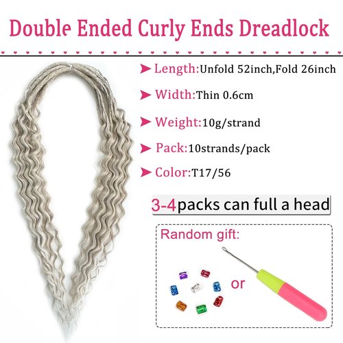 Curly Dreads with Box Braid Boho Style Dreads Synthetic Double Ended Dreadlock Extensions 26inches 10 Strands Thin Soft DE Dreadlock Extensions (T17/56)