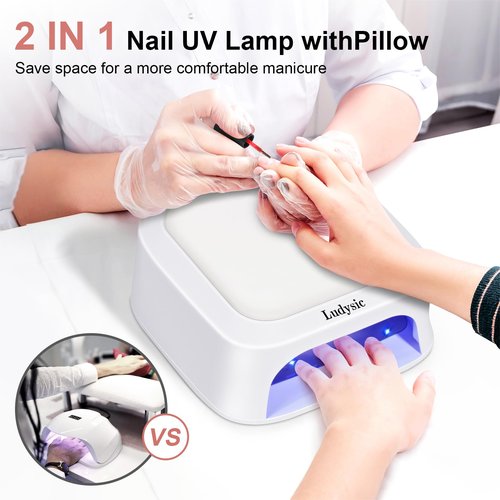 Ludysic UV LED Nail Lamp with Hand Pillow,48W UV Light for Gel Nails Nail Dryer with Smart Sensor, LCD Display Fast Curing Gel Nail Polish Nail Art Tools Manicure(White)