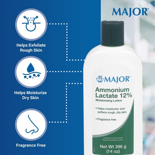 Major Ammonium Lactate 12% Moisturizing Lotion - Lactic Acid Lotion - Helps Moisturize and Soften Rough, Dry Skin - Daily Body Lotion - Fragrance-Free - 14 Oz (2 Pack)