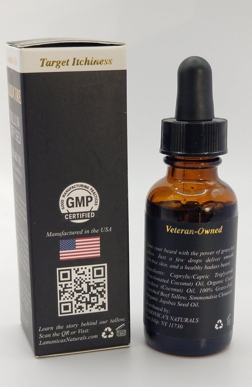 LAMONICA'S NATURALS Tallow-Infused Hardcore Beard Oil for Men – Unscented, 100% Grass-Fed finished tallow & Organic Oils – Softens, Hydrates & Conditions Beard – Grooming Oil for Men Veteran-Owned