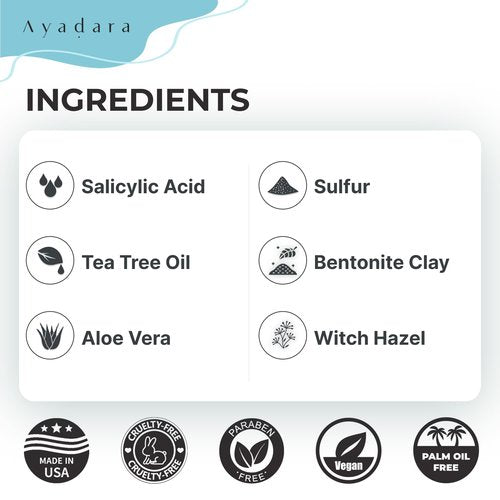 Ayadara Day & Night Cystic Acne Spot Care for Skin, Hormonal Acne Support for Daytime & Overnight, Cystic Acne Skin Balancing Formula for Face, Acne Cream with Tea Tree & Bentonite Clay, 90 Day Supply