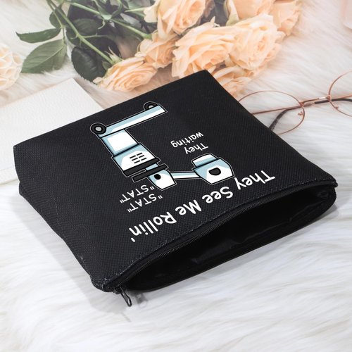 POFULL Xray Tech Gift They See Me Rollin' They waiting Zipper Pouch Makeup Travel Bag Radiologic Technologist Gift (Black They see me Xray Bag)