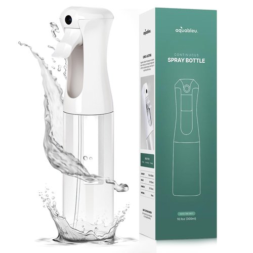 Aquableu Spray Bottle for Hair – Continuous Mist Spray Bottle for Hair Care, Styling, Cleaning, Plants, Pets & Essential Oils (Clear, 10oz)